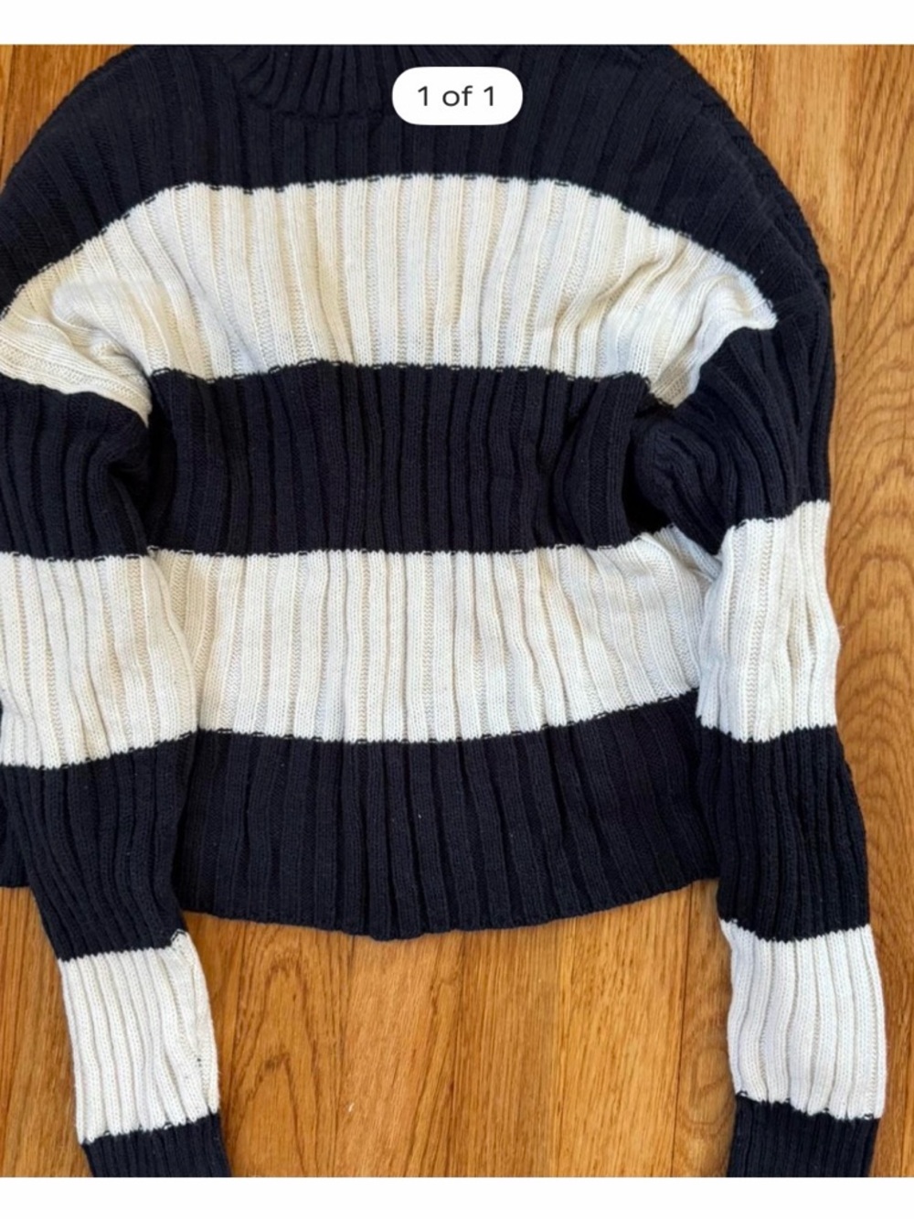 Striped Black and Cream Ribbed Knit Sweater - Women